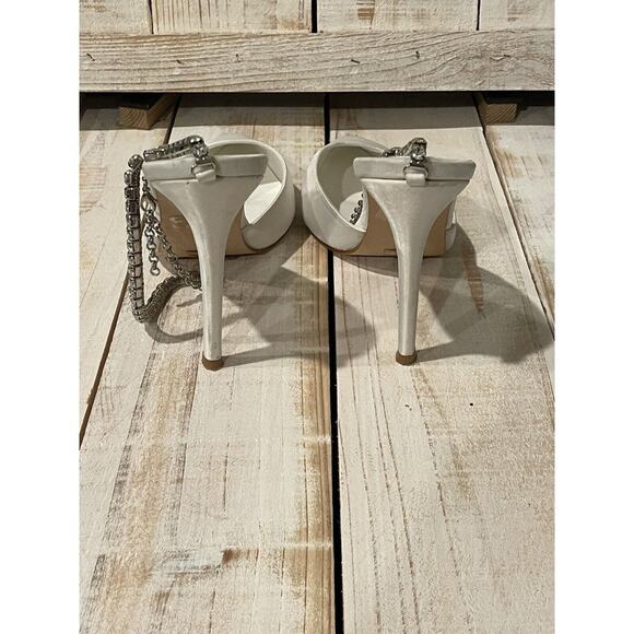 Billinin Dianna White Pointed Toe Heel's With Rhinestone Strap Women's Shoe 6 - Picture 4 of 7